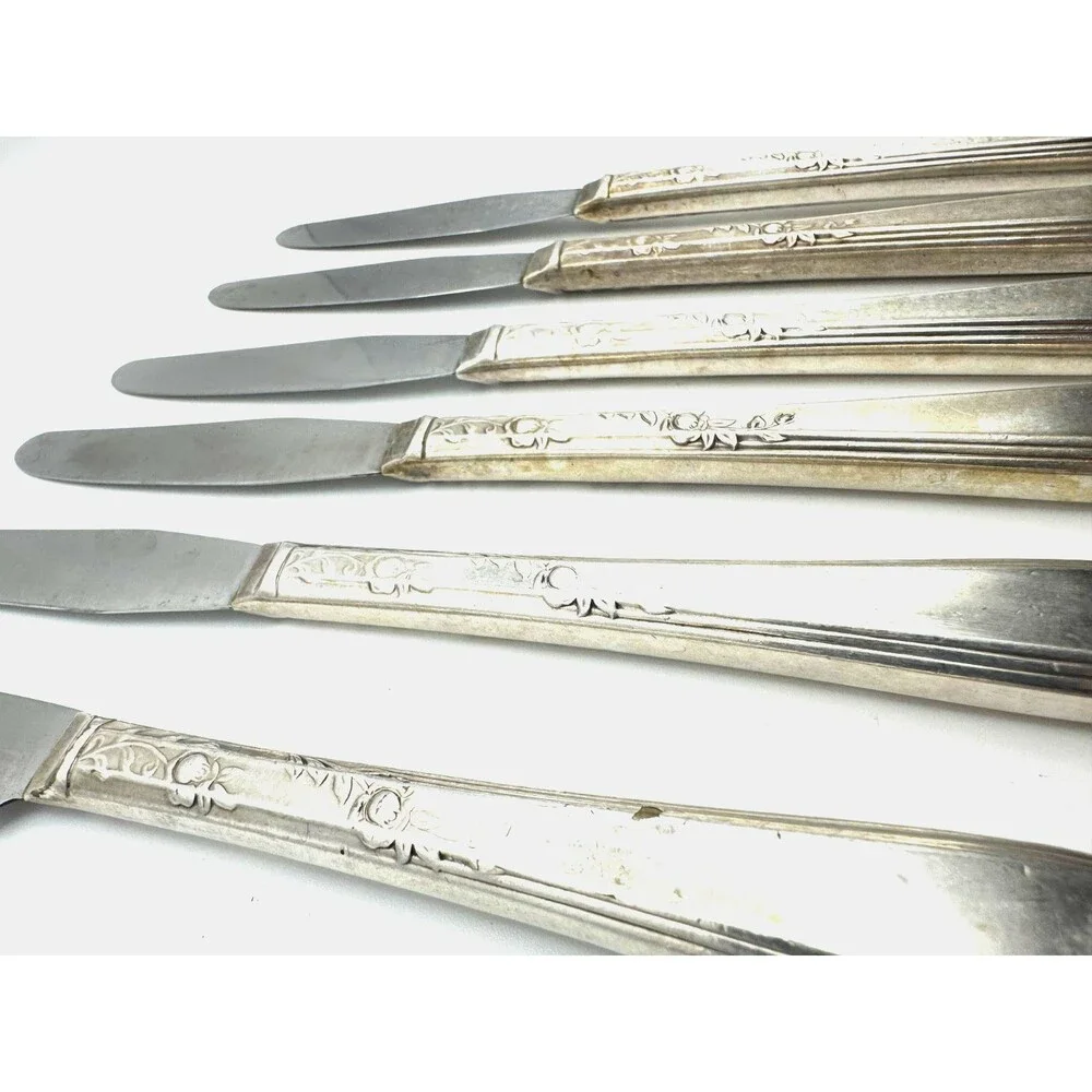 Silver Plated Butter Knives Antique Vintage Retro Dinnerware Design Aesthetic
